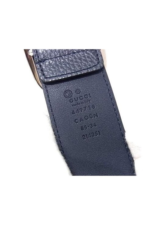 Gucci Leather Silver 85 34 Dark Navy Belt